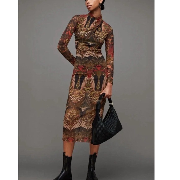 All Saints Dresses & Skirts - ALL SAINTS long sleeve Mesh Dress Elegant Multicolor Patterned Dress NEW